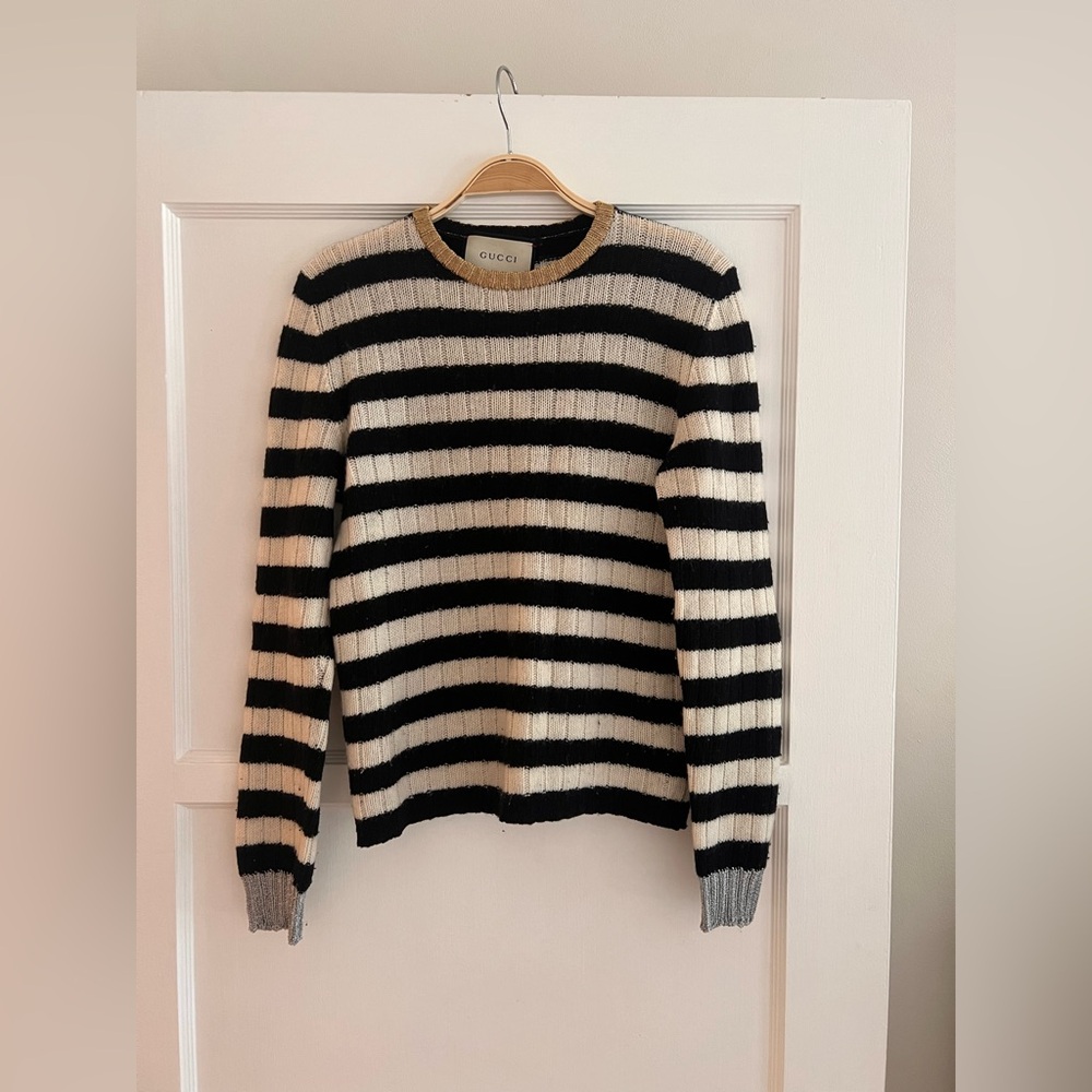 Gucci Striped Sweater with Metallic Sleeves and Collar